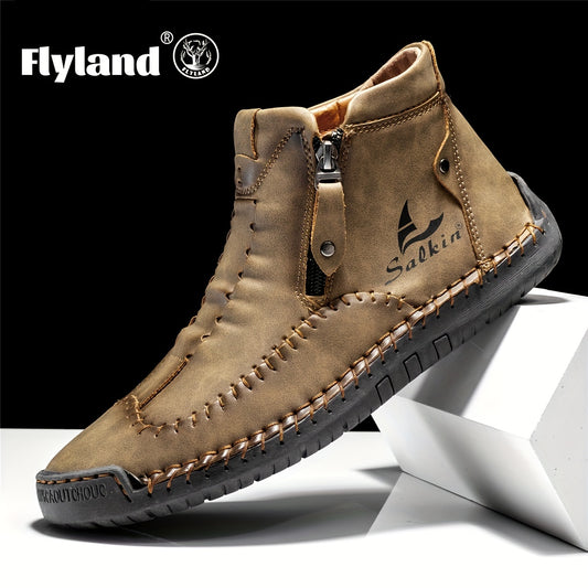 FLYLAND Men's Ankle Boots Vintage Style Comfortable Wear-resistant Non-slip Stitch Boots Outdoor Shoes For Hiking Trekking Climbing