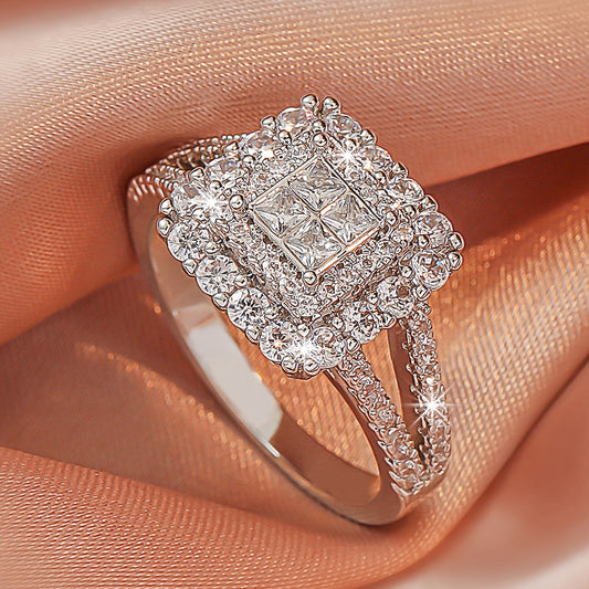 Large multi row white Synthetic Zirconia, fashionable, stylish, and atmospheric. Couples, lovers, gifts, wedding rings, Holiday Accessories, Couple Jewelry, Elegant Rings, Stylish Jewelry, Plated Rings, Highquality Finish, St